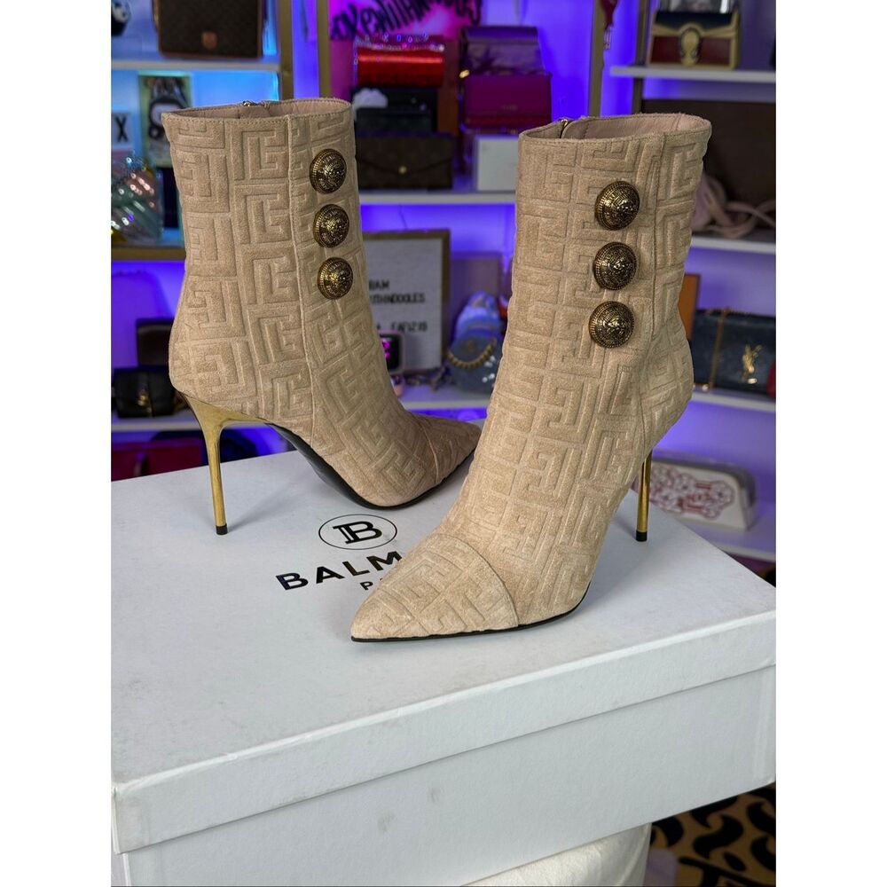 New W/ Box Balmain Tan Beige Suede Leather Ankle Boots Size 35